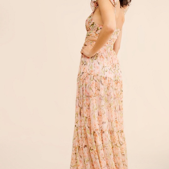 Astr the label Fritillaria Romantic Floral orange Maxi Dress with Ruffle Straps - Picture 2 of 4